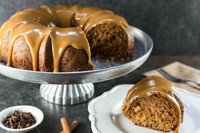 Gingered Applesauce Cake With Caramel Glaze