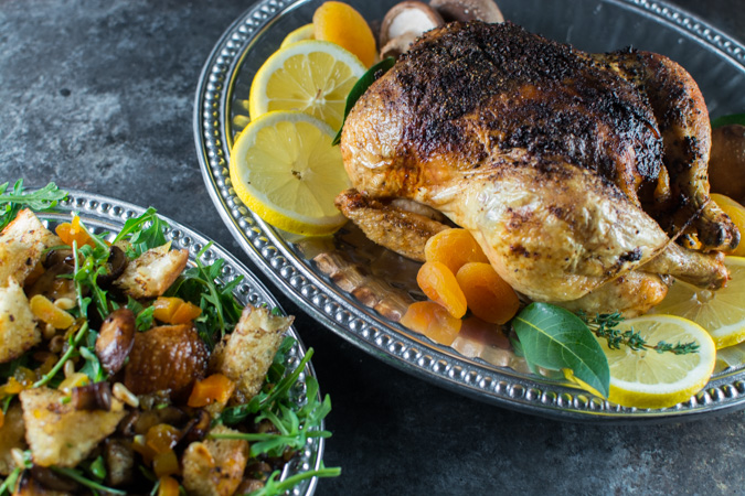 Roast Chicken With Mushroom Bread Salad