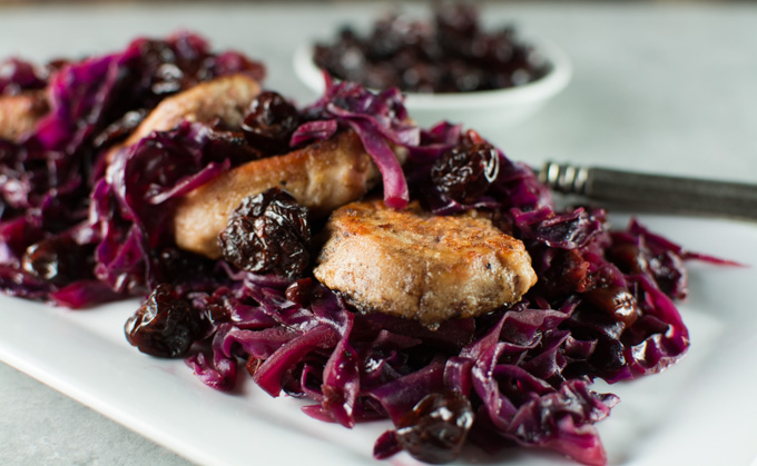 Pork Tenderloin With Sweet and Sour Cabbage And Dried Cherries