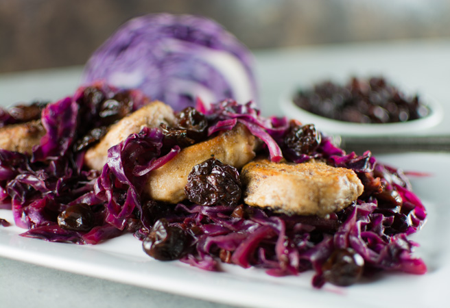 Porl Tenderloin with Sweet and Sour Cabbage and Dried Cherries