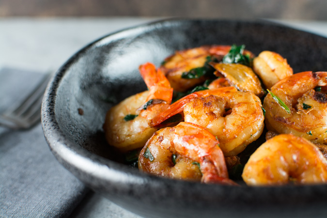 Shrimp With Spinach, Smoked Paprika, and Garlic