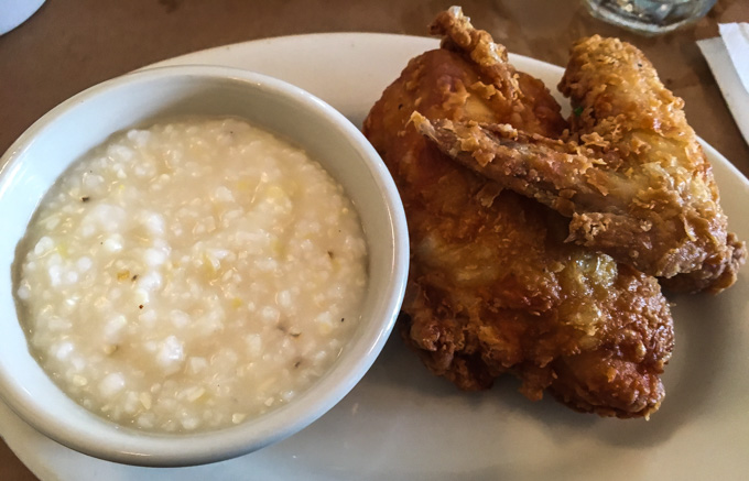 Hominy Grill Fried Chicken and Cheese Grits