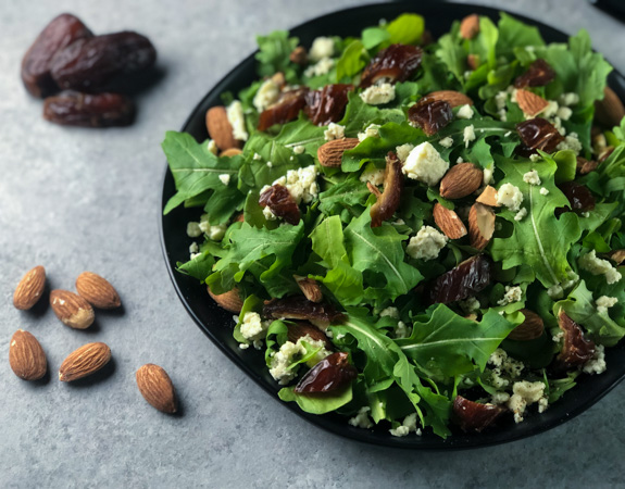 Arugula, Dates, Blue Cheese, and Almonds Salad